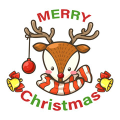Christmas cute deer logo clipart. Cute cartoon element. Vector illustration. Christmas background and greeting card. Use for decoration, pattern, texture, wallpaper and more.