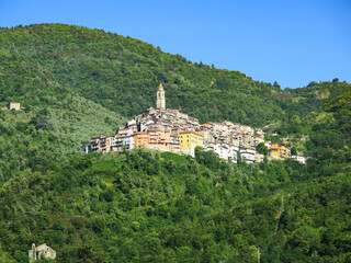 Typical hilltop village of Castel Vittorio in the Italian riviera