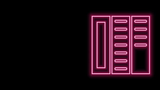 Glowing neon line Brochure template layout icon isolated on black background. Corporate business annual report, catalog, magazine, flyer mockup. 4K Video motion graphic animation