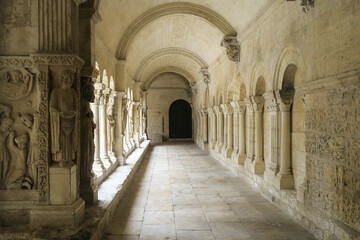 Beautiful view of the Roman Cloister of Saint Trophime Cathedral in Arles, France
