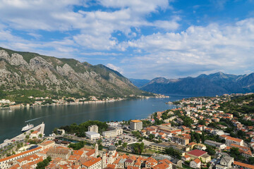 Naklejka na ściany i meble Panoramic view of Kotor's bay and old town, Montenegro
