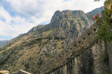 The old serpentine stone steps leading up to the top of St John's fortress (Sveti Ivan or San Giovanni) in Kotor, Montenegro