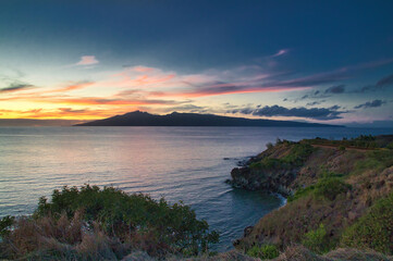 Sun setting over Honolua Bay on Maui.