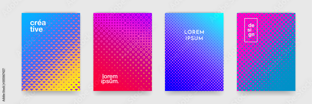 Poster Background pattern design for covers, abstract color gradient and trendy halftone, vector. Creative trendy backgrounds, neon color cool simple halftone gradient and dot pattern posters set