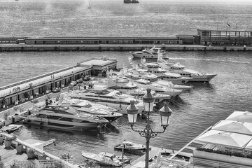 View over luxury yachts in Monte Carlo, Principality of Monaco