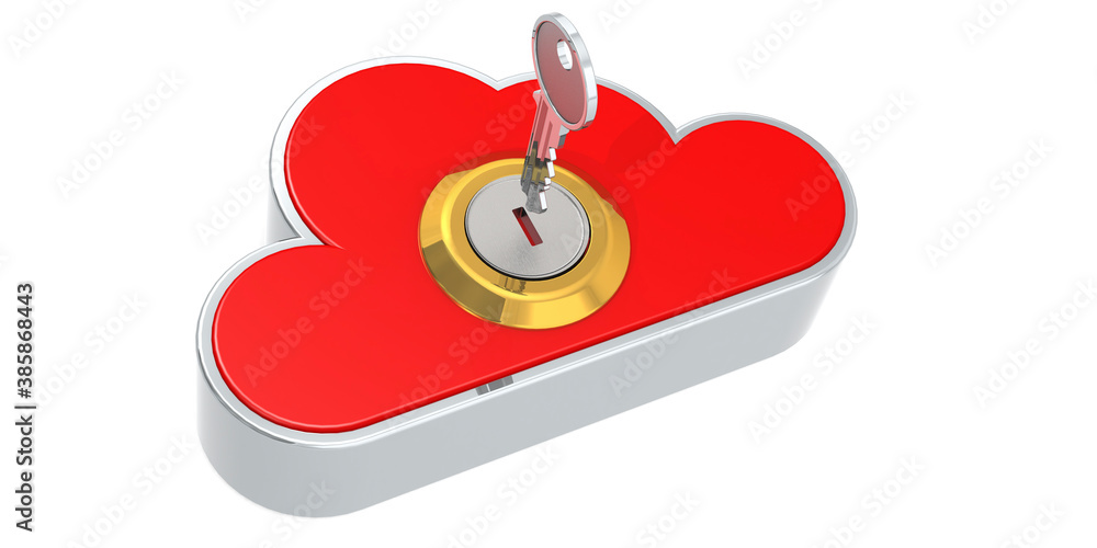 Poster security concept of cloud computing with metal key