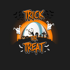 Halloween pattern. Trick or treat. Rugby template design. Rugby ball, pumpkins, spooky tree, crosses, coffin, ghost and bat. Pattern for banner, poster, party invitation. Vector illustration