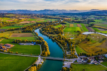 aerial view of riverlandscape with bridge 