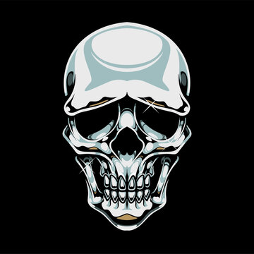 chrome skull illustration and tshirt design