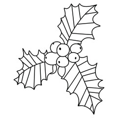 Mistletoe coloring page for kids and adults stock vector illustration. Simple merry christmas symbol funny black outline isolated on white. Single mistletoe coloring book page for winter holidays.
