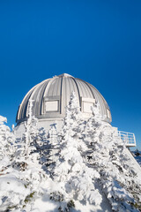 Winter view of the famous astronomical observatory in the Mont-Megantic national park, Canada
