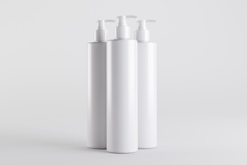 White Cosmetic Dispenser Shampoo Bottles Mockup 3D Illustration