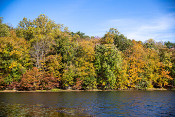 The beautiful colors of the autumn along a lake in upstate New York.