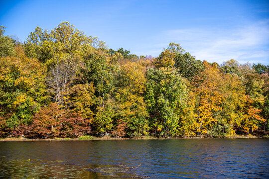 The beautiful colors of the autumn along a lake in upstate New York.