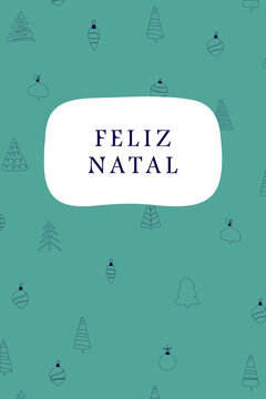 Merry Christmas - Christmas card with the Portuguese text on a festive pattern background
