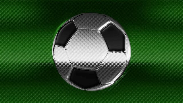 Soccer ball. Ball bulging illusion on a green background