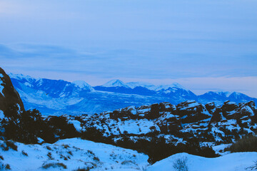 Sunrise at Arches National Park, Utah winter