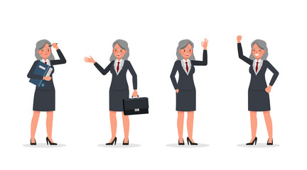 Obraz premium Old businesswoman working in office character vector design. Presentation in various action. no3