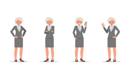 Old businesswoman working in office character vector design. Presentation in various action. no7