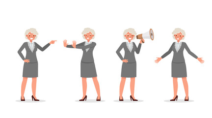 Old businesswoman working in office character vector design. Presentation in various action. no10