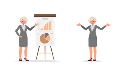 Old businesswoman working in office character vector design. Presentation in various action. no13