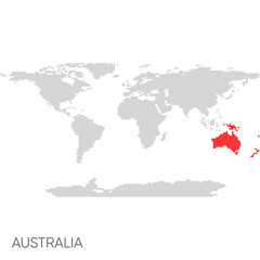 Dotted world map with marked australia