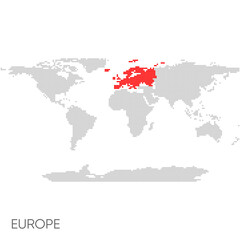 Dotted world map with marked europe