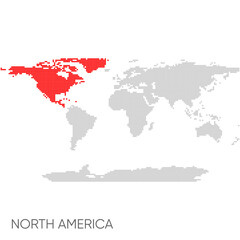 Dotted world map with marked north america
