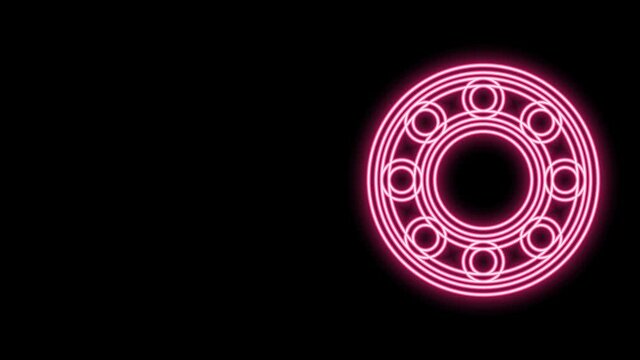 Glowing neon line Bicycle ball bearing icon isolated on black background. 4K Video motion graphic animation