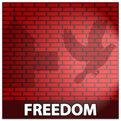 Obraz premium Freedom with doves and cage. Vector Illustration on Brick wall background.