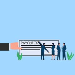 Man sign on paycheck paper metaphor of payment. Business flat vector concept illustration.