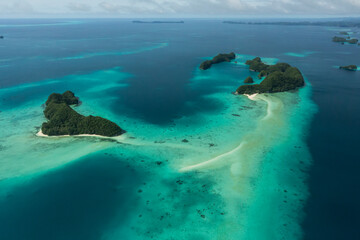 Aerial shot of Long Beach and tropical islands in Palau, Micronesia