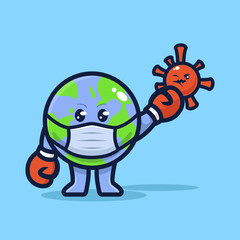 Earth fighting virus corona design illustration