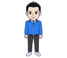 Male clerk in a blue outerwear