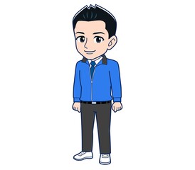 Male clerk in a blue outerwear