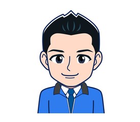 Male clerk in a blue outerwear