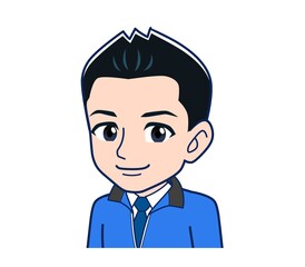 Male clerk in a blue outerwear