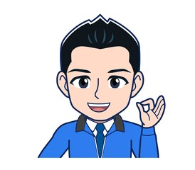 Male clerk in a blue outerwear