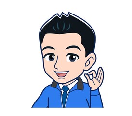 Male clerk in a blue outerwear