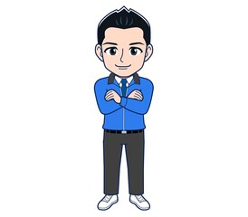 Male clerk in a blue outerwear