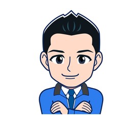 Male clerk in a blue outerwear