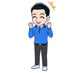 Male clerk in a blue outerwear