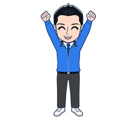 Male clerk in a blue outerwear