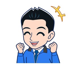 Male clerk in a blue outerwear