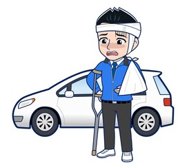 Male clerk in a blue outerwear