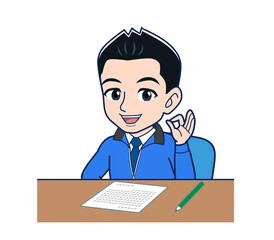 Male clerk in a blue outerwear