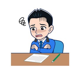 Male clerk in a blue outerwear