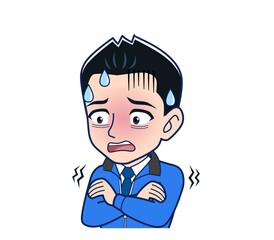 Male clerk in a blue outerwear