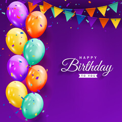 Happy birthday celebration background with realistic colorful balloons design for greeting card, poster, banner etc. Vector Illustration Graphic.