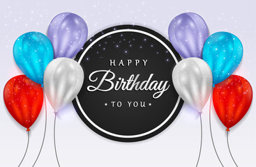 Happy Birthday celebration with realistic balloons and glitter confetti for Birthday greeting card., Party banner, poster etc. Vector Illustration Graphic.